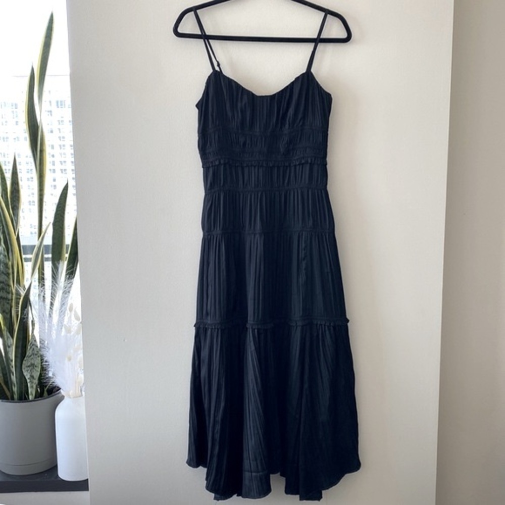 Anthropologie Silky Ruched Slip Dress in Black